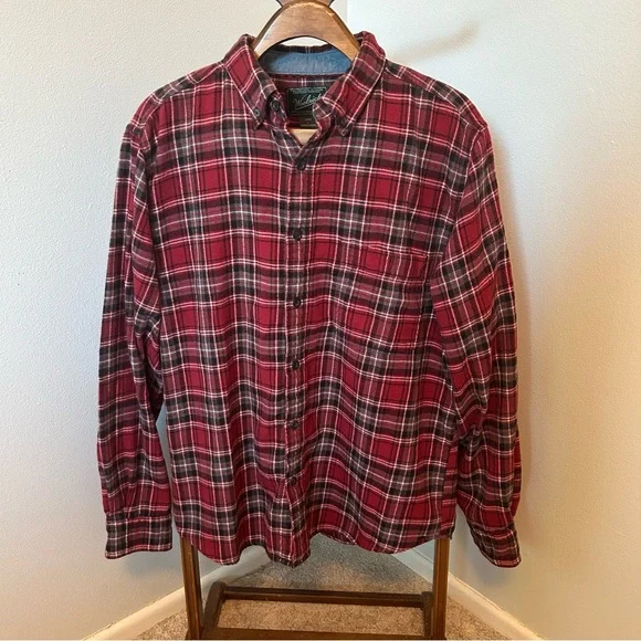 Woolrich Men's Red and Black Plaid Button Down Shirt - Picture 3 of 6